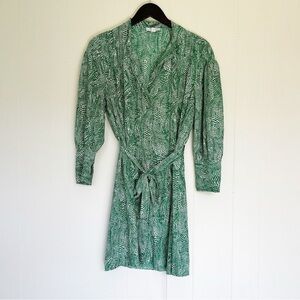 TOPSHOP Green Animal Print Belted Shirt Mini Dress 8